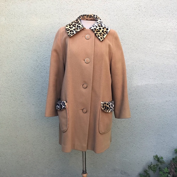 Vintage Wool Coat with Faux Leopard Trim - Picture 1 of 9
